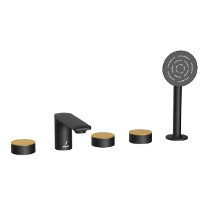 Picture of 5-Hole Bath Tub Mixer - Lever: Gold Matt PVD | Body: Black Matt