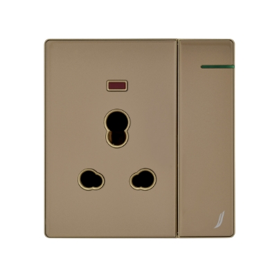 Picture of Three Pin Socket With Indicator And Big Switch - Gold
