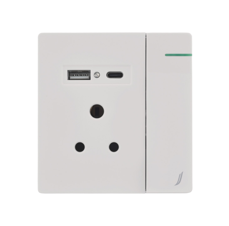 Picture of Three Pin Socket With Indicator And Big Switch And One Usb And One Type-C
